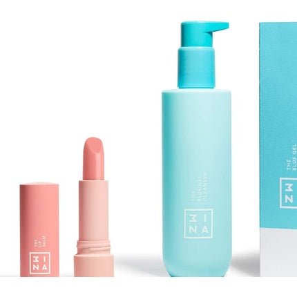 3INA Makeup Vegan Cruelty Free Face Skincare Set - Blue Gel Cleanser and Lip Balm - Micellar Water and Vitamin E - Soothing and Hydrating - Maison des fragrances