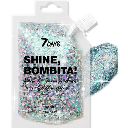 7 DAYS Silver Glitter Gel for Face, Hair, and Body with Glitter Stones and Sequins Holographic Colors Makeup for Halloween Party, Festival 90ml DOPE - Maison des fragrances