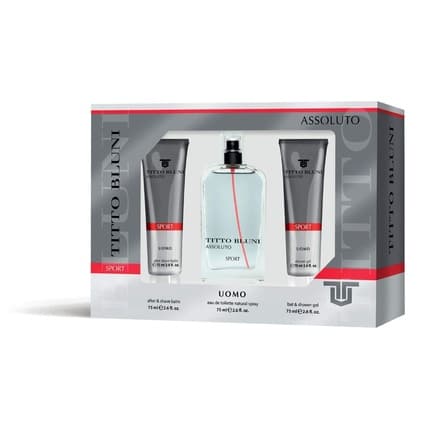 Titto Bluni Assoluto Sport Uomo Gift Set After-Shave Shower Gel Spicy Citrus Scent Fresh Long-Lasting Eau de Toilette 75ml for men
