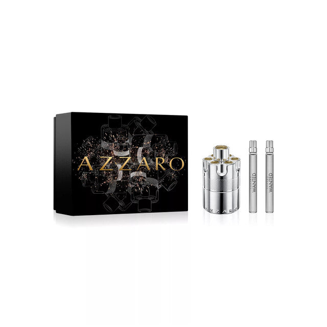 Azzaro Wanted Intense Men's Cologne Gift Set 3-Piece Holiday Set Full size + Travel size Woody Aromatic Spicy Fragrance Lasting Wear Luxury