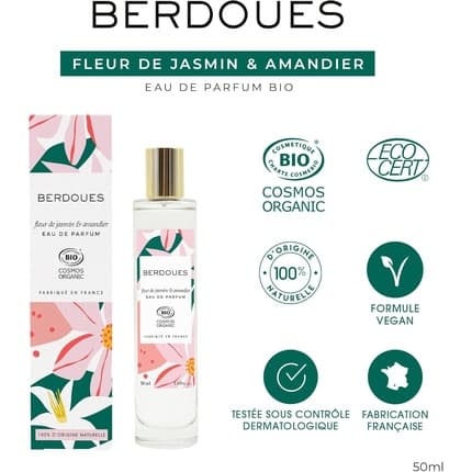 Berdoues Jasmine Fleur & Amandier Organic - Eau de toilette 1.7 Fl.oz. - Delicately Floral Scent with Sweet Almond, Jasmine & Musk