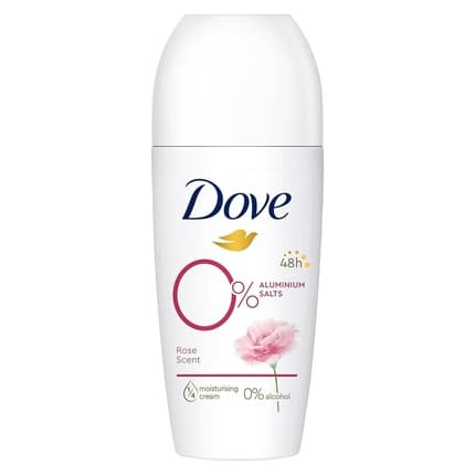 Dove Rose Scent Roll-On 0% Aluminum Salts with 1/4 Moisturizing Cream and 48 Hour Protection Déodorant 50 ml