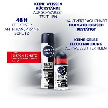 Nivea Black+White Deodorant Roll-On New Formula Déodorant (Déo) Homme 50ml