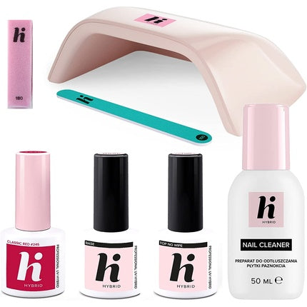 Hi Hybrid Ultimate Home Starter Set with 24W UV LED Lamp, Soak-Off Red Gel Nail Polish, Top & Base Coat, Remover and More
