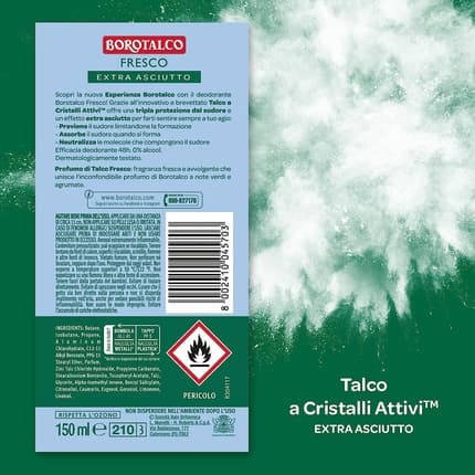 Italian Gourmet Borotalco Deo Fresco with Active Crystal Talk Fresh Scent 48h Déodorant (Déo) Mixte 150ml