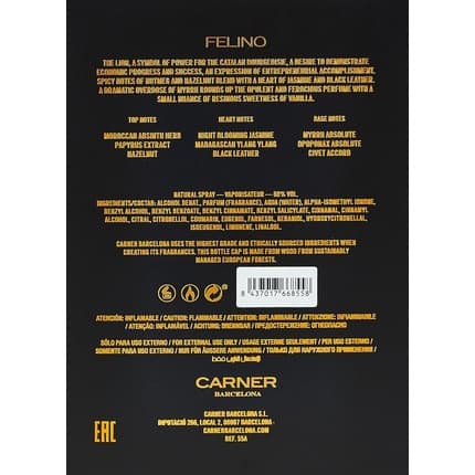 Carner Barcelona Felino Vaporizer Eau de Parfum 50ml Unisex