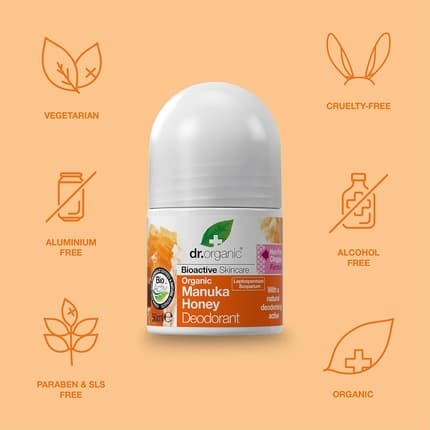 Dr Organic Manuka Deodorant Natural Vegetarian Cruelty Free Paraben & Sls Free Aluminum Free 50ml Manuka Honey