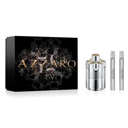 Azzaro Wanted Intense Men's Cologne Gift Set 3-Piece Holiday Set Full size + Travel size Woody Aromatic Spicy Fragrance Lasting Wear Luxury