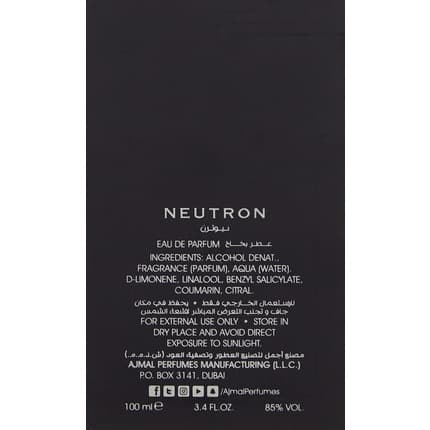 Ajmal Neutron Eau de Parfum Spray 3.4oz 100ml man