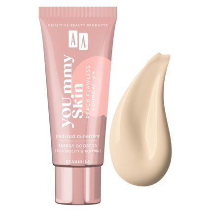 Aa Yoummy Skin Peach Flawless Foundation Mineral Foundation Adding Glow 01 Vanilla 30ml - Maison des fragrances