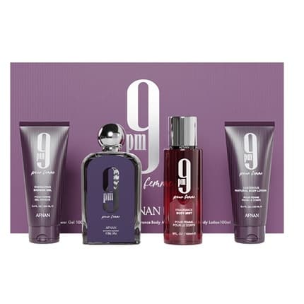 Afnan 9pm Pour Femme - 100 Ml, Shower Gel 100 Ml, Body Veil 150 Ml, Body Milk 100 Ml Eau de Parfum pour femme - Maison des fragrances