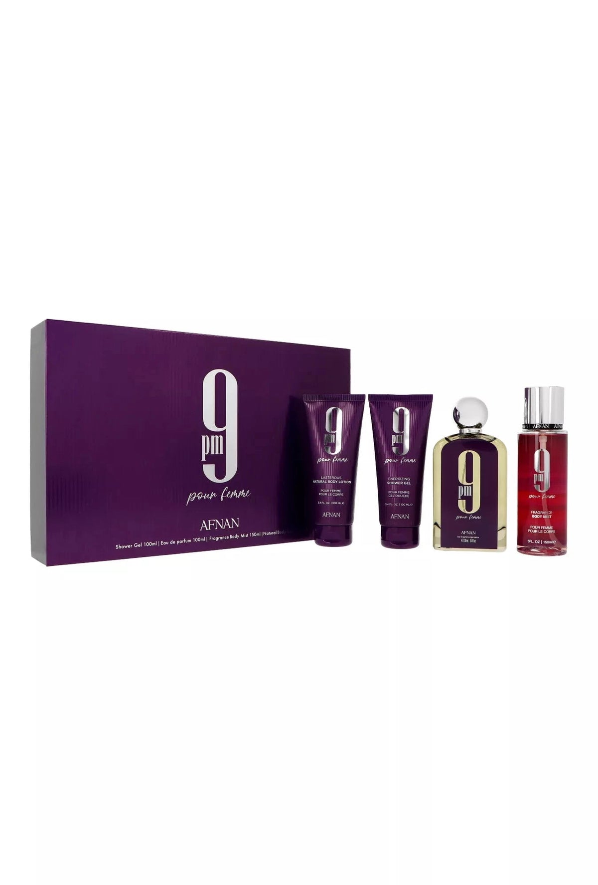 Afnan 9pm Pour Femme - 100 Ml, Shower Gel 100 Ml, Body Veil 150 Ml, Body Milk 100 Ml Eau de Parfum pour femme - Maison des fragrances