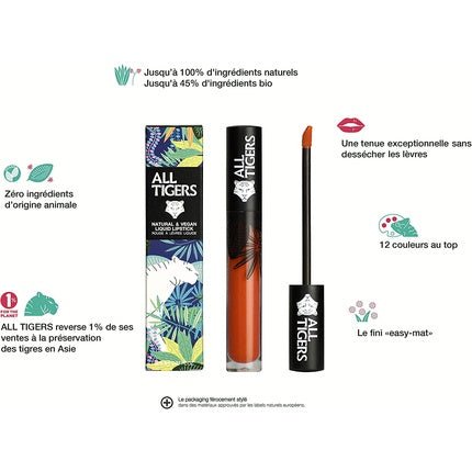 ALL TIGERS Vegan Liquid Lipstick with Matte Finish Orange Coral Hear Me Roar 785 - Maison des fragrances