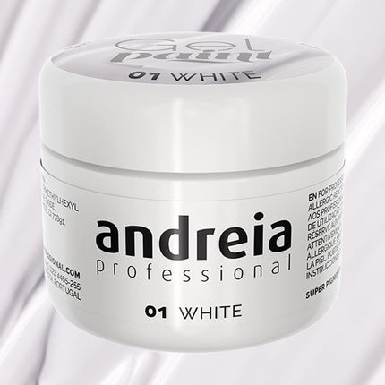 Andreia Professional Nail Art Design Gel Paint Pots Highly Pigmented Intense Colour No Flow High Viscosity UV Gel Paint for DIY Manicure Vegan 4g 01 White - Maison des fragrances