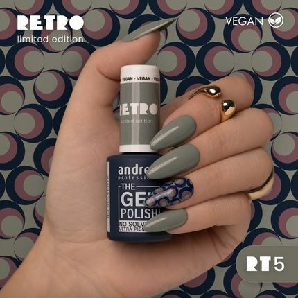 Andreia Professional The Gel Polish Solvent Free Gel Retro Limited Collection Colour RT5 Subtle Light Grayish Green - Maison des fragrances