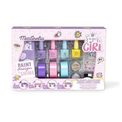 Aquarius Martinelia Super Girl Nails & Bracelet Set Nail Polish Set for Girls - Includes Bracelets, Glitter, Diamond Stickers, and Brushes - Girls Beauty and Makeup Kit - Maison des fragrances