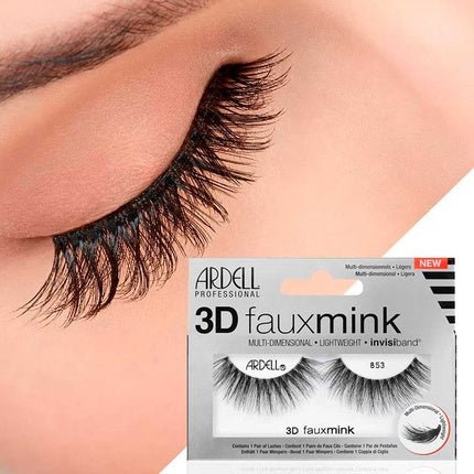 Ardell 3D Faux Mink Style 853 Synthetic False Eyelashes for Accentuated Eyes and More Volume - Glue - On Strip Lashes, Natural Vegan Fake Lashes, Ultra - Lightweight and Reusable - Maison des fragrances