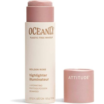 ATTITUDE Oceanly Plastic - Free Lightweight Highlighter Stick Titanium Dioxide - Free EWG Verified Vegan Makeup Golden Rose 8.5 grams - Maison des fragrances