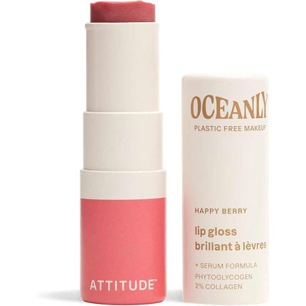 ATTITUDE Oceanly Sheer Lip Gloss Stick EWG Verified Titanium Dioxide - Free Vegan Makeup & Beauty Plastic - Free Happy Berry 3.4 grams - Maison des fragrances