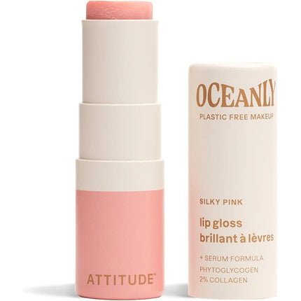 ATTITUDE Oceanly Sheer Lip Gloss Stick EWG Verified Titanium Dioxide - Free Vegan Makeup & Beauty Plastic - Free Silky Pink 3.4 grams - Maison des fragrances