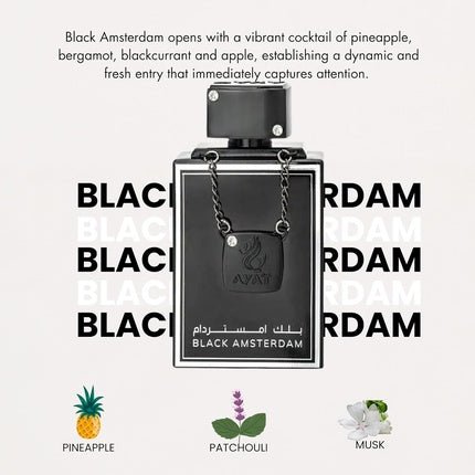 Ayat Perfumes Black Amsterdam Unisex Luxury Fragrance Diamond Series Eau de Parfum (EDP) Mixte 100ml - Maison des fragrances