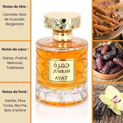 Ayat Perfumes Jumrah - Made in Dubai with Spicy Notes of Amber, Vanilla, Cinnamon, and Woody - Oriental and Eau de Parfum (EDP) Femme 100ml - Maison des fragrances