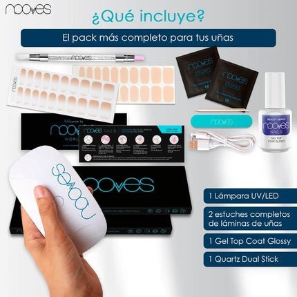 Beauty Nude Starter Kit with 2 Pre - treated Premium Gel Sheets UV/LED Nail Lamp Glossy Gel Top Coat Semi - cured Gel Nails Gel Nail Sticker - Maison des fragrances