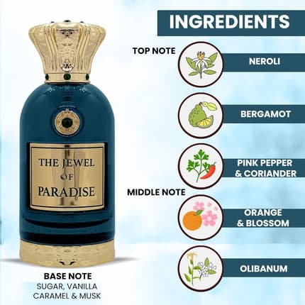 London The Jewel of Paradise Extract from Perfume 3.4 Fl. Oz Women Nerololi, Pink Pepper, Orange, Blossom, Honeysuckle, Vanilla, Caramel & Musk Luxury & Sophisticated Sensual Fragrance Long Lasting