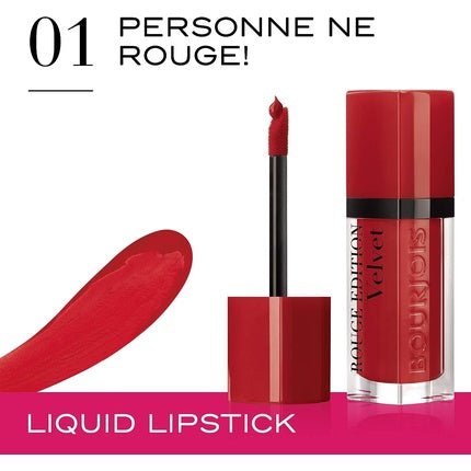 Bourjois Rouge Edition Velvet Liquid Lipstick 01 Personne Ne Rouge 6.7ml - Maison des fragrances
