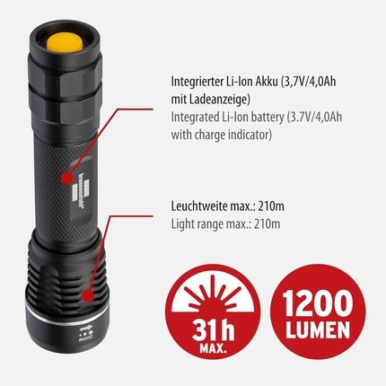 Brennenstuhl Luxpremium Flashlight TL 1201 AF LED Torch USB Rechargeable - Maison des fragrances