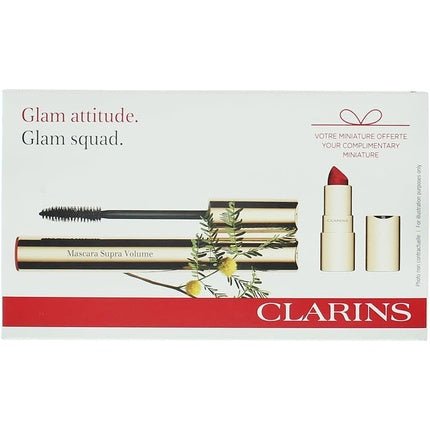 Clarins Glam Squad 2 Piece Gift Set Supra Volume Mascara 8ml Mini Joli Rouge - Maison des fragrances