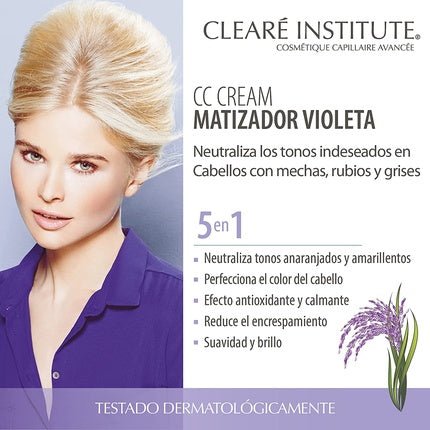 Clearé Institute Violet Mattifying CC Cream 200ml - Neutralizes Unwanted Tones in Highlights, Blondes, and Grey Tones - Maison des fragrances