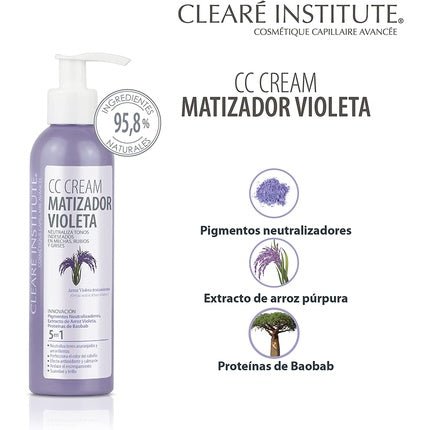 Clearé Institute Violet Mattifying CC Cream 200ml - Neutralizes Unwanted Tones in Highlights, Blondes, and Grey Tones - Maison des fragrances