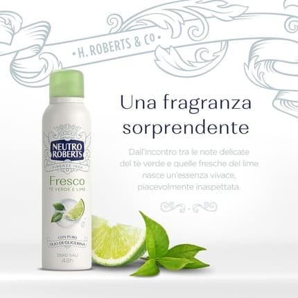 Neutro Roberts Fresh Green Green Tea and Lime Aluminum-Free Stain-Free with Pure Glycerin Oil Dermatologically Tested Coffret Mixte 150 ml