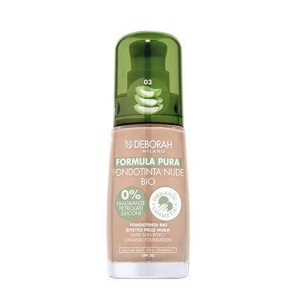 Deborah Milano Pure Nude BIO Foundation Formula with Vitamin C and Aloe Vera SPF 20 Liquid Texture Medium Coverage for Even Radiant Velvety Skin Green 30ml - Maison des fragrances