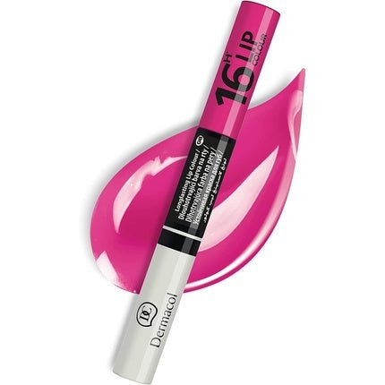Dermacol 16 - Hour Lip Color High - Pigment Glossy Lipstick with Two - Phase Lip Gloss Lip Makeup Products with Matte and Glitter Finish 7.1mL - No. 8 Raspberry Pink - Maison des fragrances