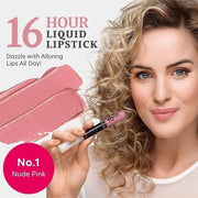 Dermacol 16 - Hour Lip Colour Highly Pigmented Glossy Lip Stain Two - Phase Lip Plumper Gloss Kissproof Lip Makeup Products Matte and Glitter Finish No.1 Nude Pink Lipstick 7.1mL - Maison des fragrances