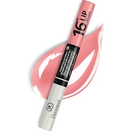 Dermacol 16 - Hour Lip Colour Highly Pigmented Glossy Lip Stain Two - Phase Lip Plumper Gloss Kissproof Lip Makeup Products Matte and Glitter Finish No.1 Nude Pink Lipstick 7.1mL - Maison des fragrances