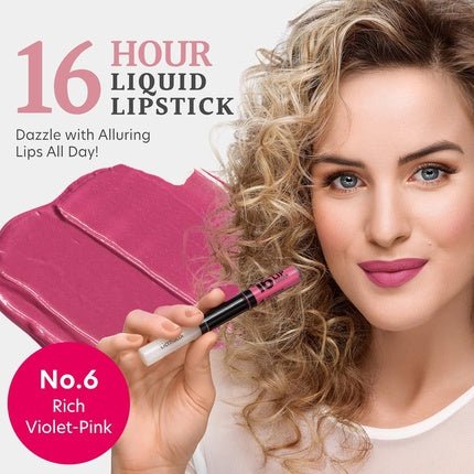 Dermacol 16 - Hour Lip Colour Highly Pigmented Glossy Lip Stain Two - Phase Lip Plumper Gloss Kissproof Lip Makeup Products Matte and Glitter Finish No.6 Rich Violet - Pink Lipstick 7.1mL - Maison des fragrances