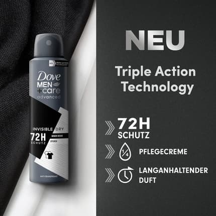 Dove +Care Advanced Anti-Transpirant Invisible Dry Aerosol Déodorant (Déo) Homme 150ml - Maison des fragrances