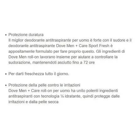 Dove Care Deodorant Roll On Advanced Care Sport Fresh Antiperspirant Alcohol-Free with 1/4 Moisturizing Cream Protection up to 72 Hours Déodorant (Déo) Homme 50ml - Maison des fragrances