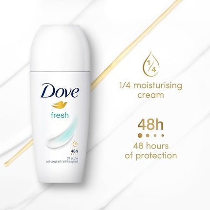 Dove Fresh Anti-Perspirant Roll-On Deodorant with ¼ Moisturizing Cream for 48-Hour Protection 50ml - Pack of 6 - Maison des fragrances