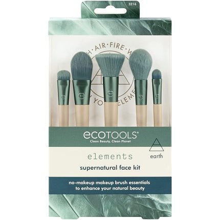 EcoTools Elements Limited Edition Super - Natural Face Makeup Brush Set for Face Cheek and Eye Makeup 5 Piece Set Green - Maison des fragrances