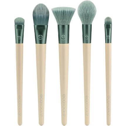 EcoTools Elements Limited Edition Super - Natural Face Makeup Brush Set for Face Cheek and Eye Makeup 5 Piece Set Green - Maison des fragrances