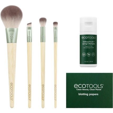 EcoTools Merry Must - Haves Kit Face and Eyeshadow Makeup Brushes Brush Shampoo and Cleanser Blotting Papers for Matte Makeup Eco - Friendly 6 Piece Gift Set - Maison des fragrances
