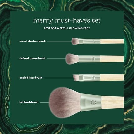 EcoTools Merry Must - Haves Kit Face and Eyeshadow Makeup Brushes Brush Shampoo and Cleanser Blotting Papers for Matte Makeup Eco - Friendly 6 Piece Gift Set - Maison des fragrances