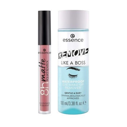 Essence 8H Matte Liquid Lipstick 04 Rosy Nude and Remove Like a Boss Waterproof Eye and Face Makeup Remover Bundle - Vegan and Cruelty Free - Maison des fragrances