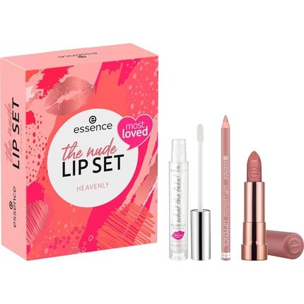 Essence Cosmetics The Nude Lip Set Heavenly Lip Kit Lipstick Set Gift for Women Makeup Acetone - Free Vegan Without Microplastic Particles 3 Pieces - Maison des fragrances