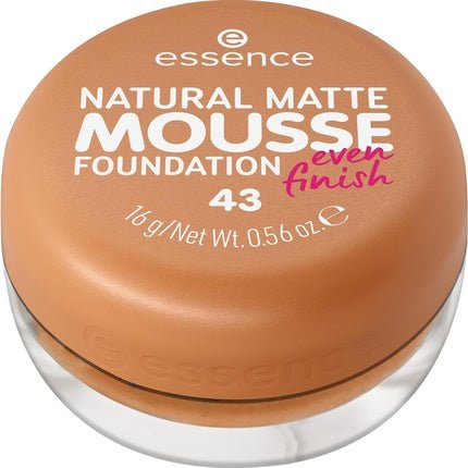 essence Natural Matte Mousse Foundation Nr. 43 Nude Mattifying Covering Express Result Vegan Perfume Alcohol Preservative Free 16g - Maison des fragrances