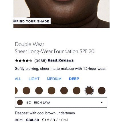 Estee Lauder Double Wear Sheer Long - Wear Makeup SPF20 30ml in 8C1 Rich Java - New - Maison des fragrances